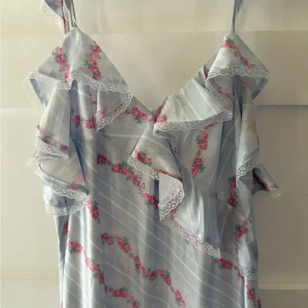Rareraw Floral Ruffle Maxi Dress in Light Blue